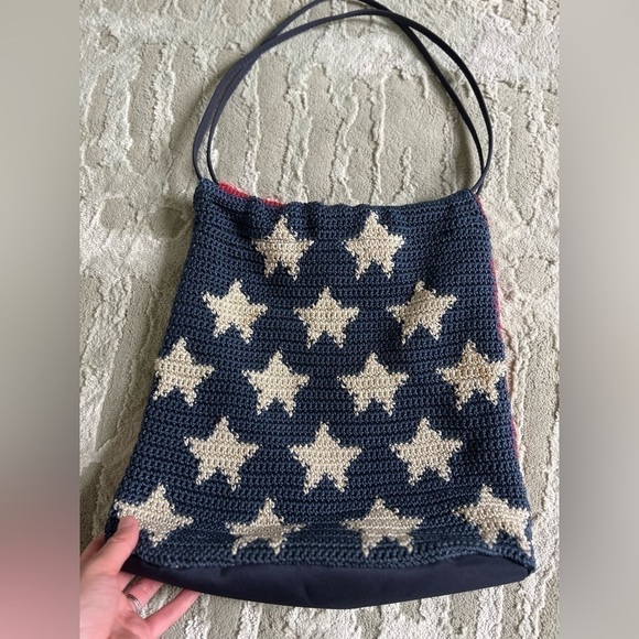 Knit American Flag Sack Bag Summer Red White and Blue - Picture 3 of 8